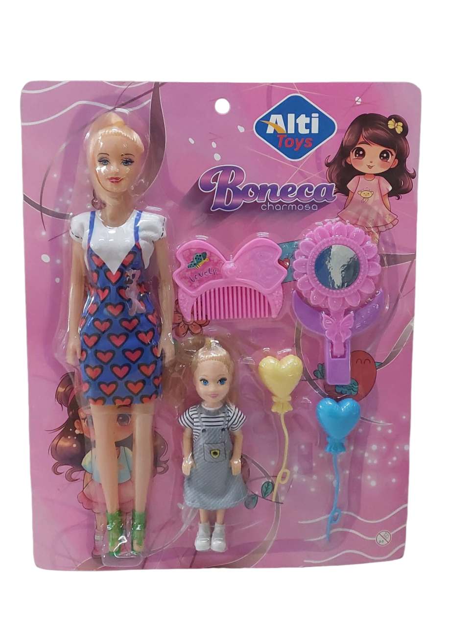 BONECA CHARMOSA MAE E FILHA C/ESPELHO 6 PCS 